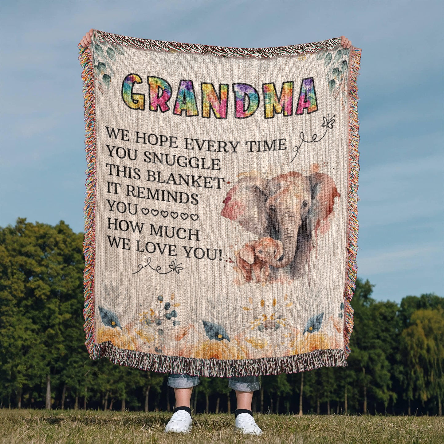 To My Grandma - Elephant Woven Blanket